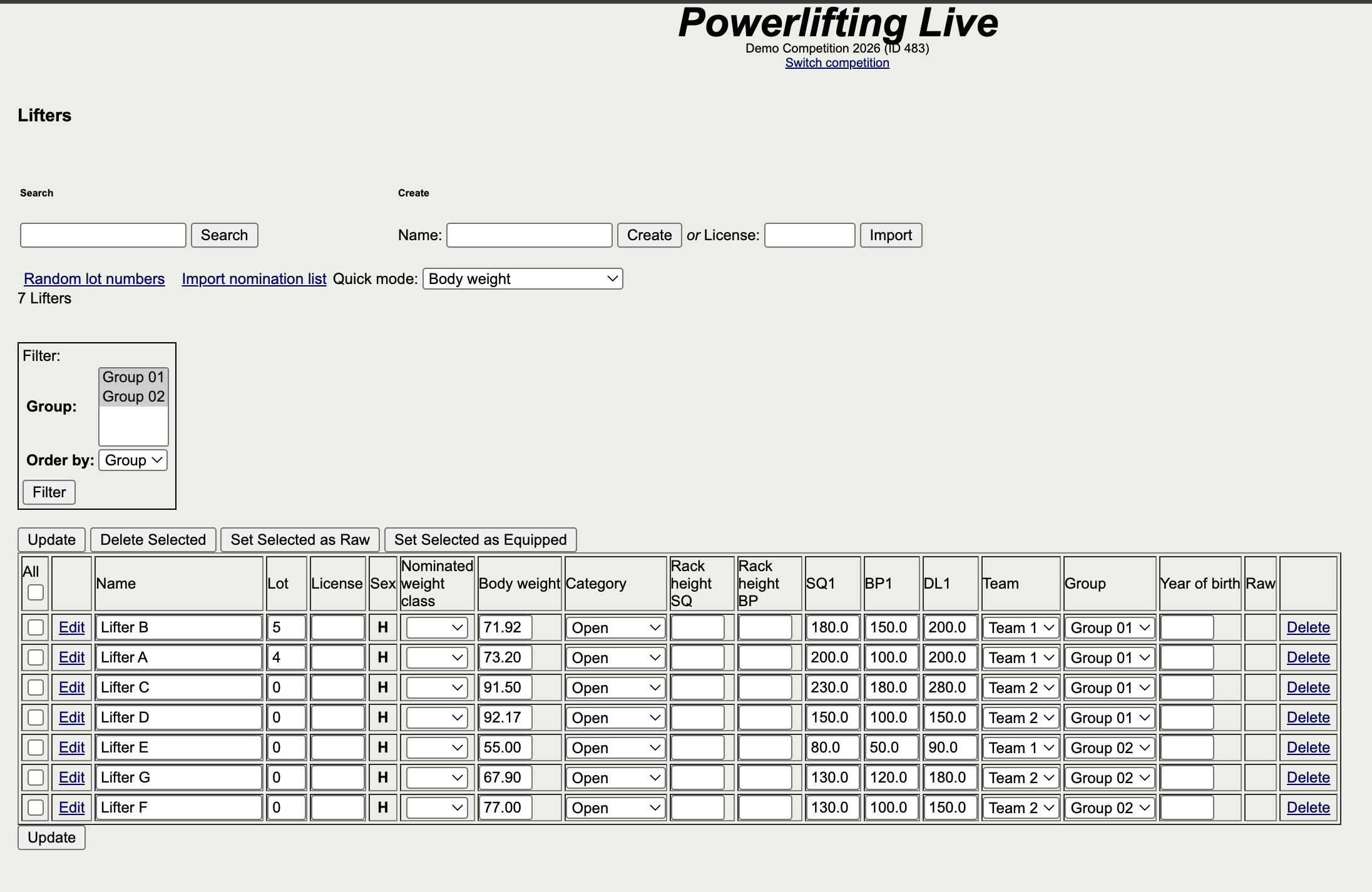 Lifter Management Interface