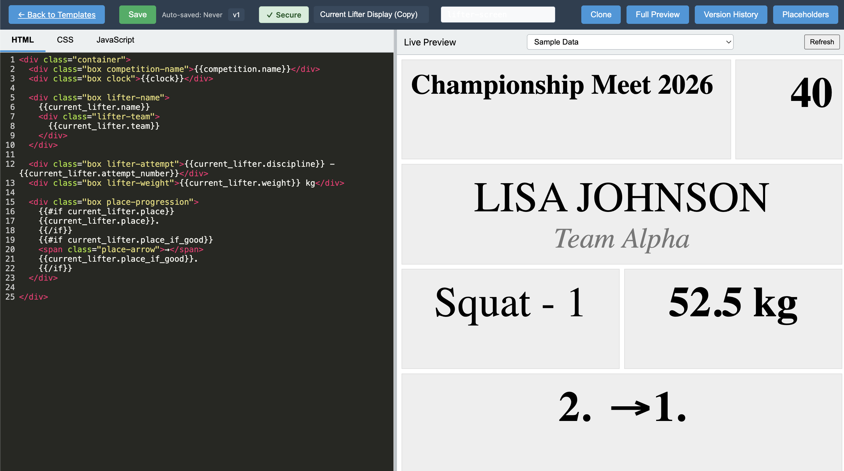 Custom HTML/CSS Screen Templates